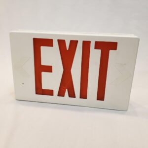 Exitronix LED Exit Sign - White Thermoplastic - Red Letters - 120/277 Volt and Battery Backup VEX-U-BP-WB-WH