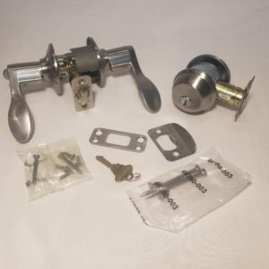 Satin Nickel Single Cylinder Deadbolt with Entry Door Lever Combo Pack with Key
