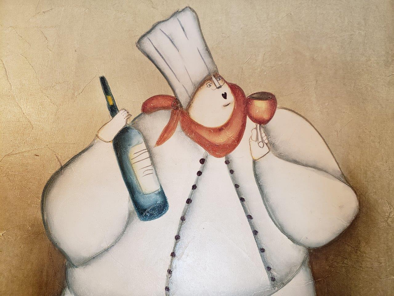 Handpainted 20 x 24 Inch Chef Tasting Wine Oil Painting on Canvas Wall Art in French Bistro and Kitchen Decor Style - Image 2