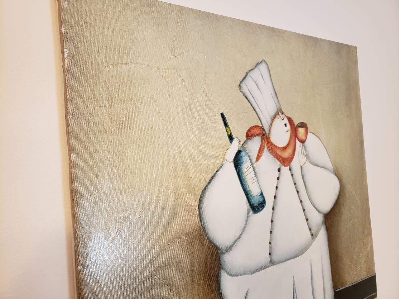 Handpainted 20 x 24 Inch Chef Tasting Wine Oil Painting on Canvas Wall Art in French Bistro and Kitchen Decor Style - Image 5