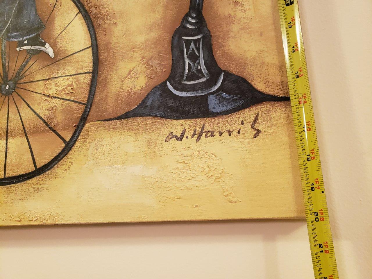 Oil Painting, Paris Scene Chief On Bike, Artist W. Harris. 20 X 24” - Image 5